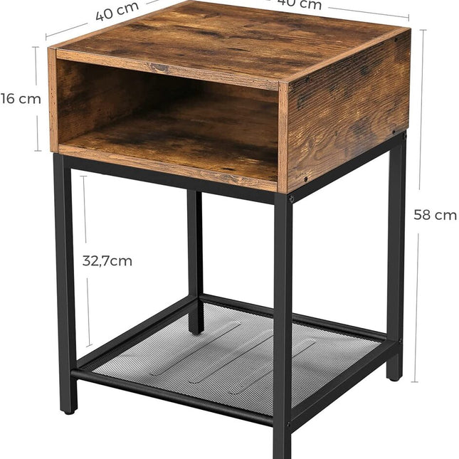 VASAGLE Nightstand Side Table End Table with Open Compartment and Mesh Shelf for Living Room Bedroom Easy Assembly Space Saving Industrial Rustic Brown and Black LET46X
