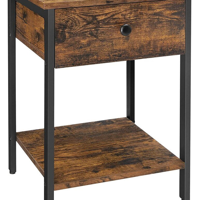 VASAGLE Nightstand Bedside Table Side Table with Drawer and Shelf End Table Bedroom Living Room Easy Assembly Steel Frame Industrial Rustic Brown and Black LET55BX