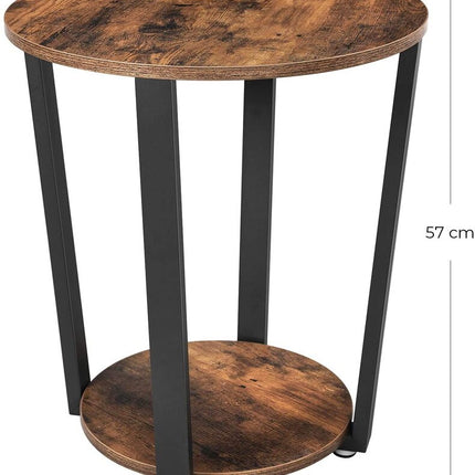 VASAGLE Side Table Industrial Coffee Table Round Sofa Table With Iron Frame for Living Room Bedroom Stable and Simple Construction Rustic Brown LET57X