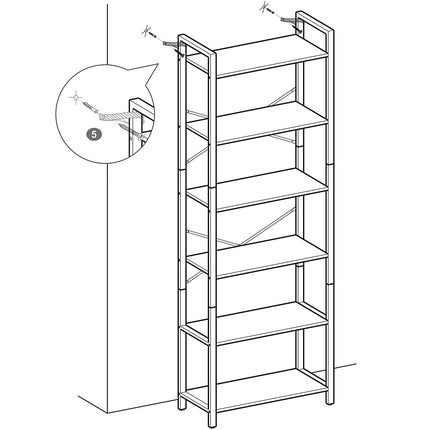 VASAGLE 6-Tier Bookcase Storage Shelf Steel Frame for Living Room Study Office Hallway Industrial Design Vintage Brown Black LLS062B01