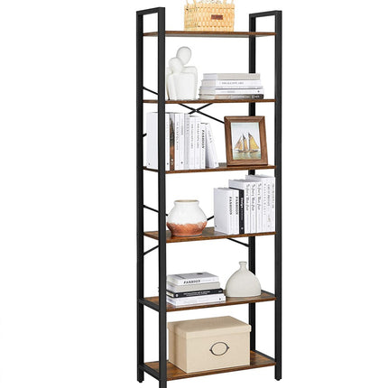 VASAGLE 6-Tier Bookcase Storage Shelf Steel Frame for Living Room Study Office Hallway Industrial Design Vintage Brown Black LLS062B01