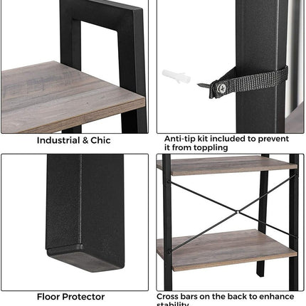 VASAGLE Ladder Shelf 4-Tier Greige and Black LLS44MB