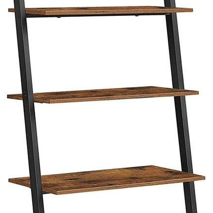 VASAGLE Industrial Ladder Shelf 5-Tier Bookshelf Rack Wall Shelf for Living Room Kitchen Office Stable Steel Leaning Against the Wall Rustic Brown and Black LLS46BX