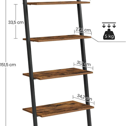 VASAGLE Ladder Shelf 4-Tier Rustic Brown and Black LLS43BX