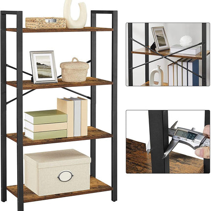 VASAGLE 4-Tier Bookshelf Storage Rack with Steel Frame for Living Room Office Study Hallway Industrial Style Rustic Brown and Black LLS60BX
