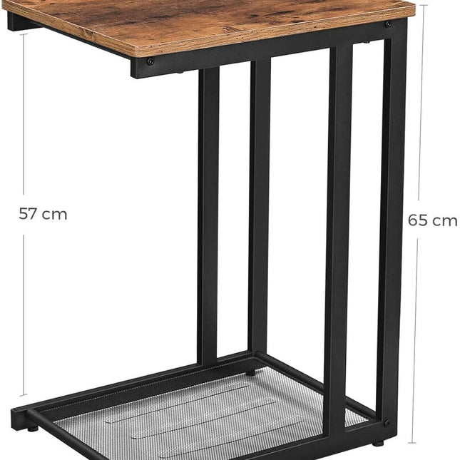 VASAGLE Side Table End Table Bedside Table with Mesh Shelf Breakfast by the Bed Under Sofa in Living Room Bedroom Easy Assembly Space Saving Industrial Rustic Brown LNT51X
