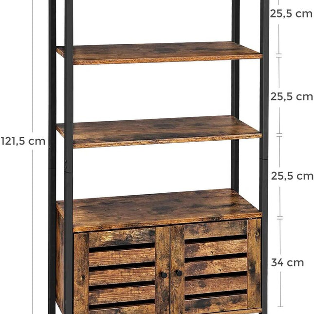 VASAGLE Bookcase Floor Standing Storage Cabinet and Cupboard with 2 Louvred Doors and 3 Shelves Bookshelf in Home Office Living Room Multifunctional Industrial Design Rustic Brown LSC75BX