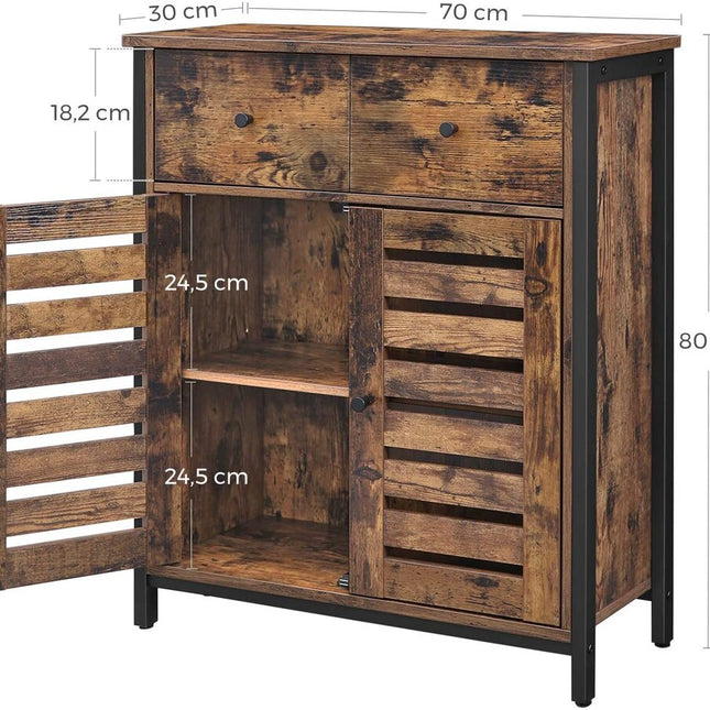 VASAGLE Floor Cabinet Freestanding Cabinet with 1 Drawer and Shelf Kitchen Storage Cabinet Louvered Doors for Living Room Hallway Office Bedroom Rustic Brown LSC86BX