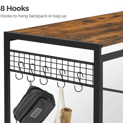 VASAGLE Computer Desk Folding Writing Desk with 8 Hooks Rustic Brown and Black LWD42X