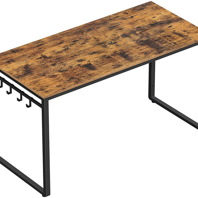 VASAGLE Computer Desk Writing Desk with 8 Hooks Rustic Brown and Black LWD58X