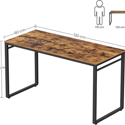VASAGLE Computer Desk Writing Desk with 8 Hooks Rustic Brown and Black LWD58X