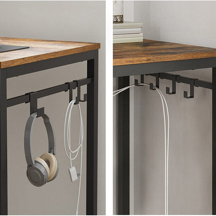 VASAGLE Computer Desk Writing Desk with 8 Hooks Rustic Brown and Black LWD58X