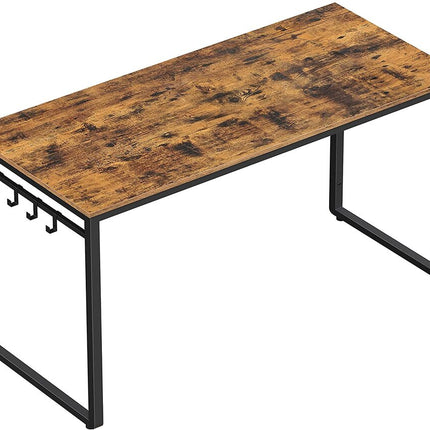 VASAGLE Computer Desk Writing Desk with 8 Hooks Rustic Brown and Black LWD59X