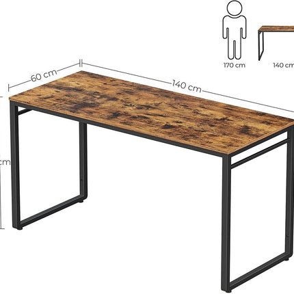 VASAGLE Computer Desk Writing Desk with 8 Hooks Rustic Brown and Black LWD59X