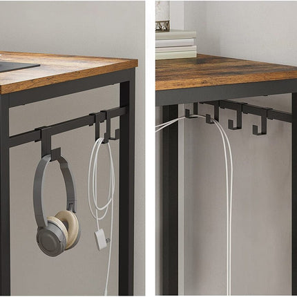 VASAGLE Computer Desk Writing Desk with 8 Hooks Rustic Brown and Black LWD59X