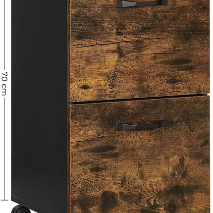 VASAGLE File Cabinet with 2 Drawers Rolling Office Filing Cabinet with Wheels Rustic Brown and Black OFC040B01