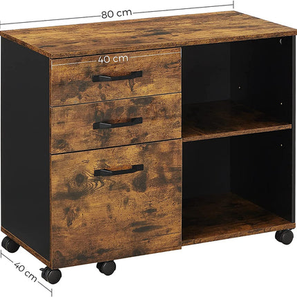 VASAGLE File Cabinet with 3 Drawer Mobile Lateral Filing Cabinet with Open Compartments Rustic Brown and Black OFC041B01