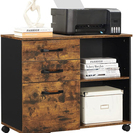 VASAGLE File Cabinet with 3 Drawer Mobile Lateral Filing Cabinet with Open Compartments Rustic Brown and Black OFC041B01