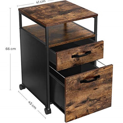 VASAGLE File Cabinet with 2 Drawers Rolling Office Filing Cabinet with Wheels and Open Compartment Rustic Brown and Black OFC71X