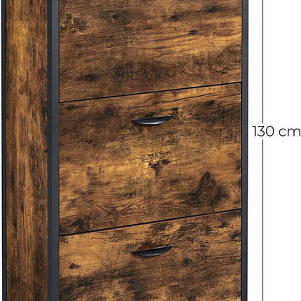 VASAGLE Shoe Cabinet 3 Tier with Shelf Rustic Brown and Black LBS101B01
