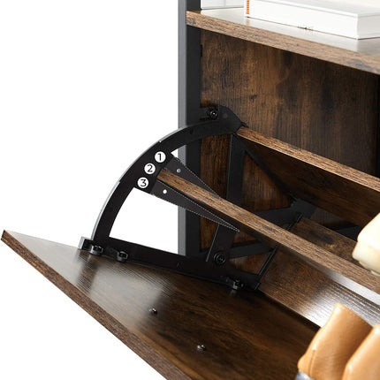 VASAGLE Shoe Cabinet 3 Tier with Shelf Rustic Brown and Black LBS101B01