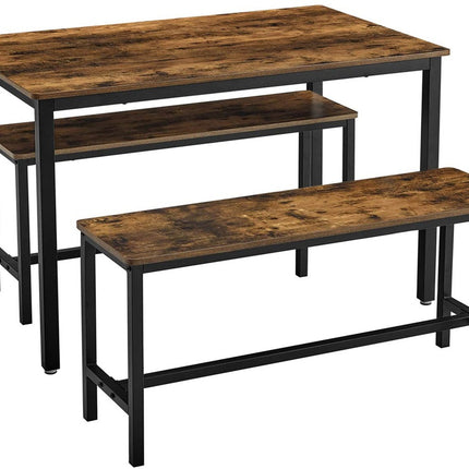 VASAGLE Dining Table Set with 2 Benches Rustic Brown and Black KDT070B01