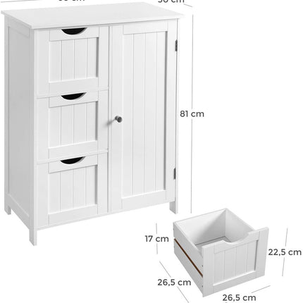 VASAGLE Floor Cabinet with 3 Drawers and Adjustable Shelf White BBC49WT
