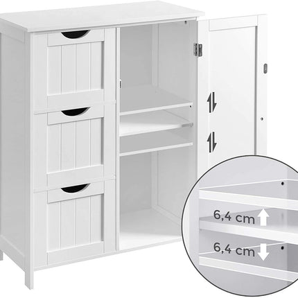 VASAGLE Floor Cabinet with 3 Drawers and Adjustable Shelf White BBC49WT
