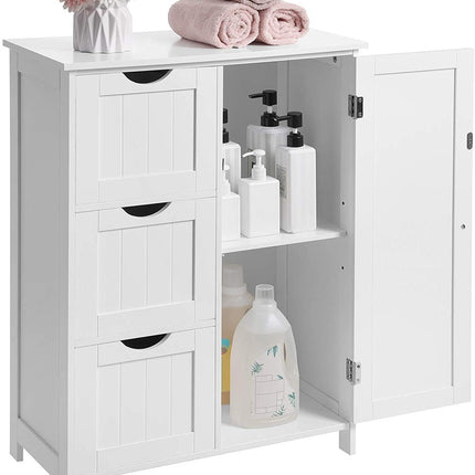 VASAGLE Floor Cabinet with 3 Drawers and Adjustable Shelf White BBC49WT