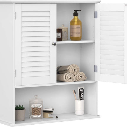 VASAGLE Wall Cabinet with 2 Doors and Cupboard White BBC27WT