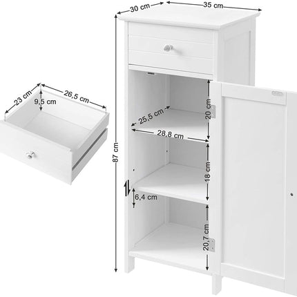 VASAGLE Floor Cabinet with 1 Door and Drawer White BBC48WT