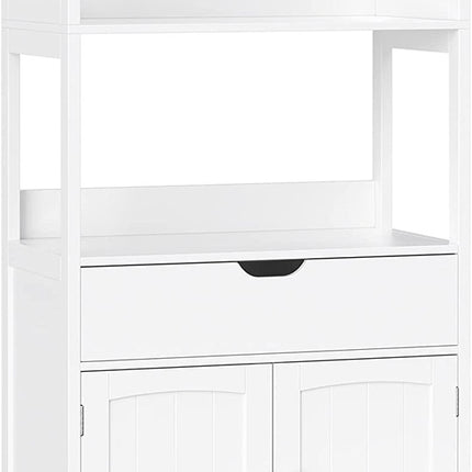 VASAGLE Floor Cabinet with Drawer 2 Open Shelves and Double Doors White BBC64WT