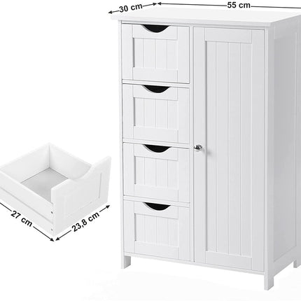 VASAGLE Floor Cabinet with 4 Drawers and Adjustable Shelf White LHC41W