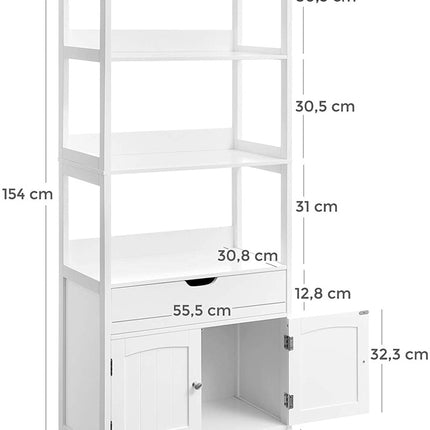 VASAGLE Floor Cabinet with Drawer 3 Open Shelves and Double Doors White BBC67WT