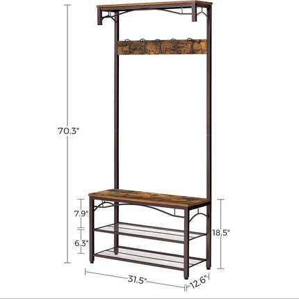 VASAGLE ALINRU Coat Rack 3-in-1 Hall Tree Rustic Brown and Bronze