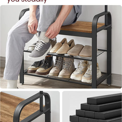 VASAGLE Coat Rack with Shoe Rack 183 cm Height Walnut Brown and Black