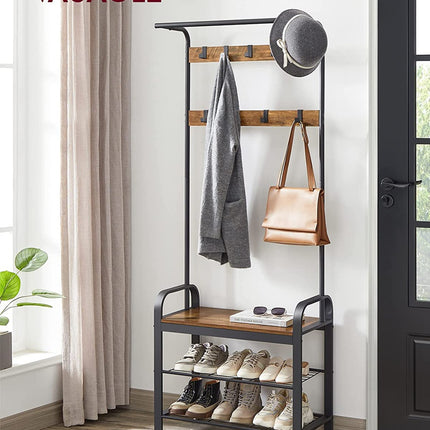 VASAGLE Coat Rack with Shoe Rack 183 cm Height Walnut Brown and Black