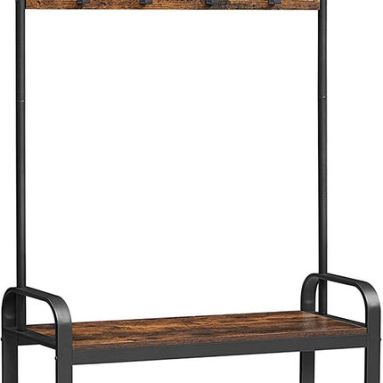 VASAGLE Coat Rack Hall Tree with Shoe Bench 3-in-1 Design Rustic Brown and Black
