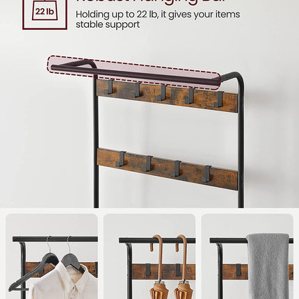 VASAGLE Coat Rack Hall Tree with Shoe Bench 3-in-1 Design Rustic Brown and Black