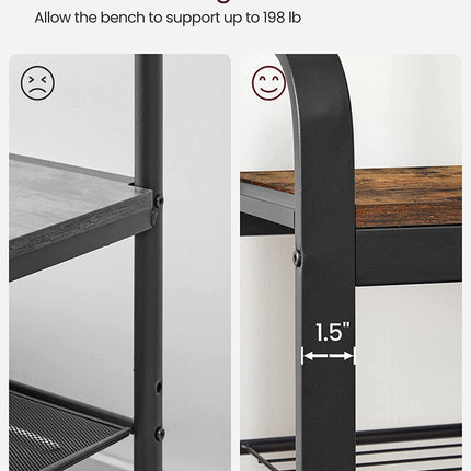 VASAGLE Coat Rack Hall Tree with Shoe Bench 3-in-1 Design Rustic Brown and Black
