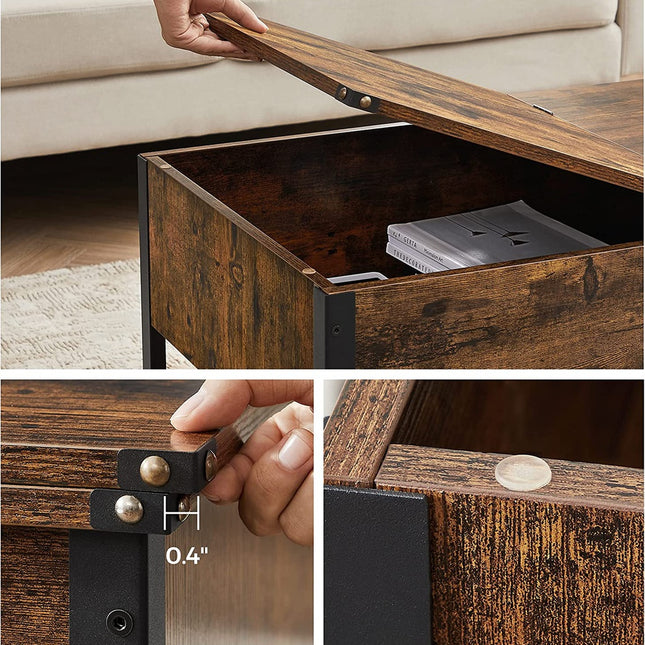 VASAGLE Coffee Table With Folding Top Rustic Brown Black