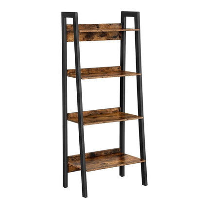 VASAGLE Ladder Shelf 4-Tier Home Office Bookshelf Metal Frame Industrial Rustic Brown and Black