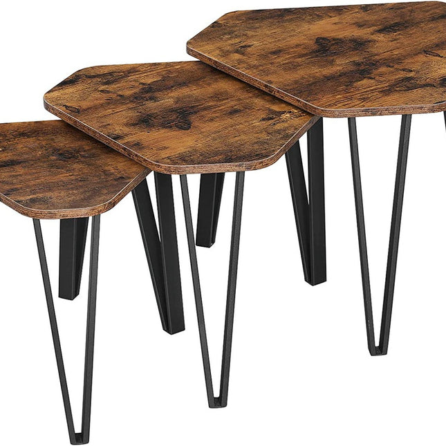 VASAGLE Nesting Coffee Table Set of 3 Rustic Brown and Black