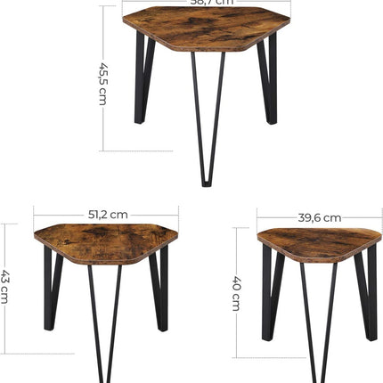 VASAGLE Nesting Coffee Table Set of 3 Rustic Brown and Black