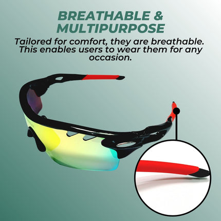 Verpeak Sport Sunglasses Type 2 (Black frame with red end tip) VP-SS-102-PB