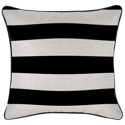 Cushion Cover-With Black Piping-Deck Stripe Black / Natural Base-45cm x 45cm