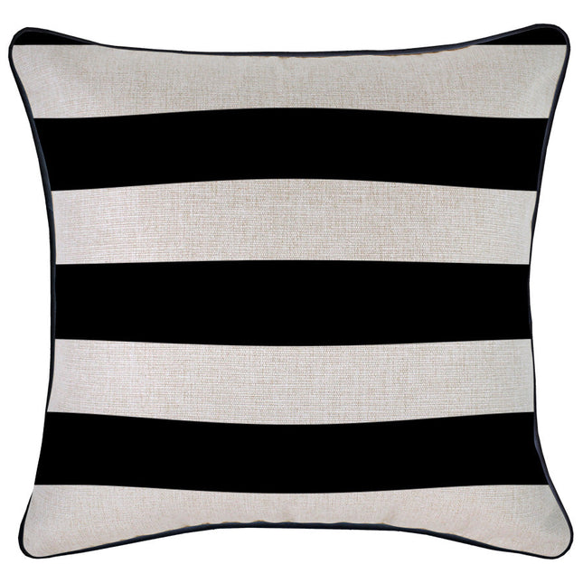 Cushion Cover-With Black Piping-Deck Stripe Black / Natural Base-45cm x 45cm