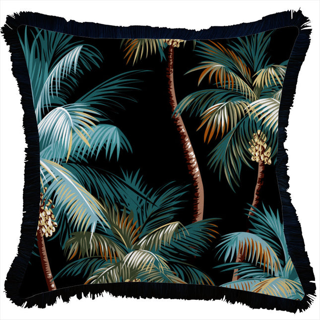 Cushion Cover-Coastal Fringe Black-Palm Trees Black-45cm x 45cm