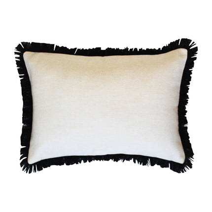 Cushion Cover-Coastal Fringe Black-Solid Natural-35cm x 50cm