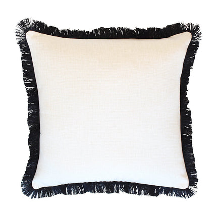 Cushion Cover-Coastal Fringe Black-Solid Natural-45cm x 45cm
